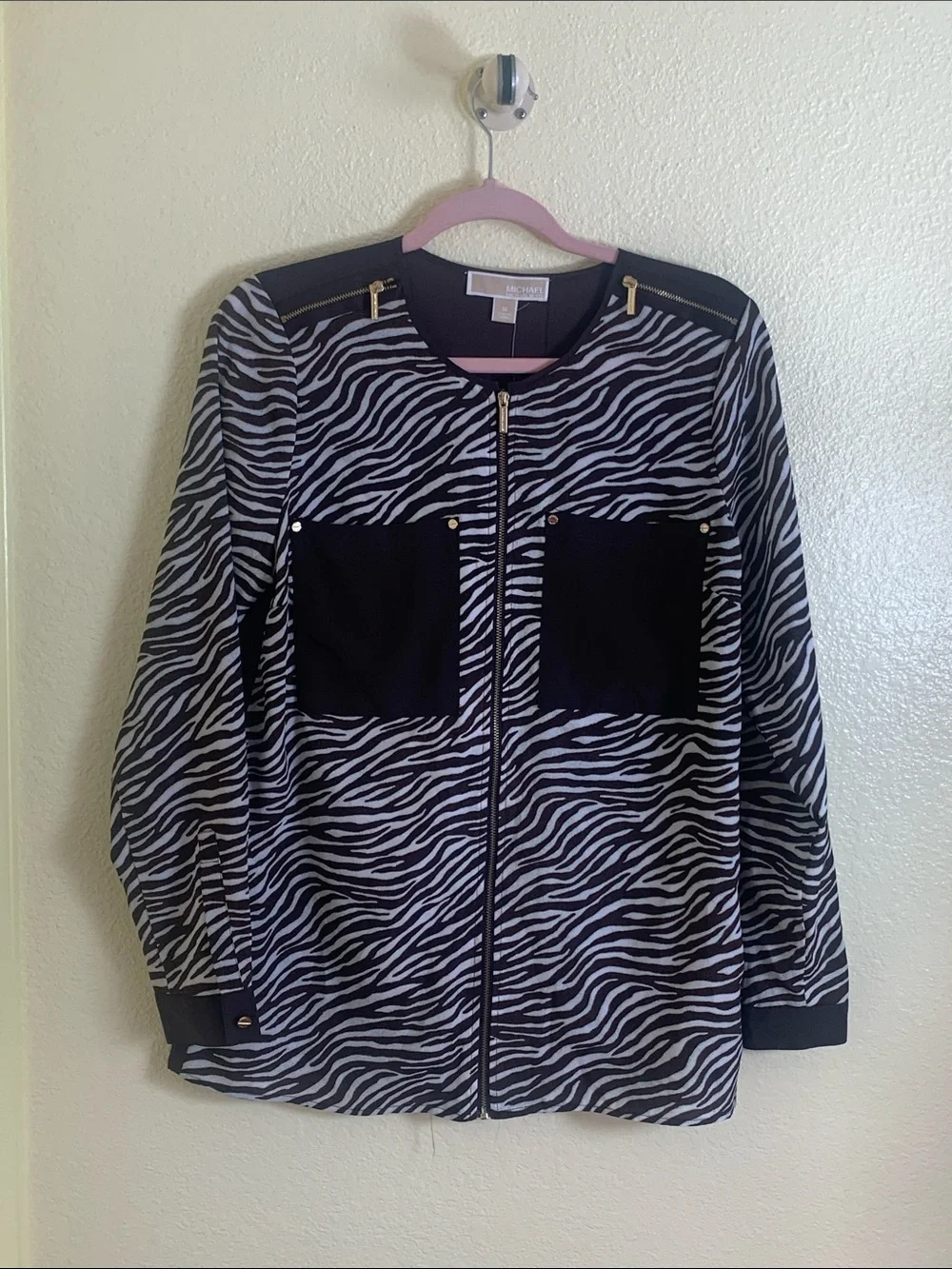 NWT Michael Kors Gold-Trim Zipper Jacket, Size M
